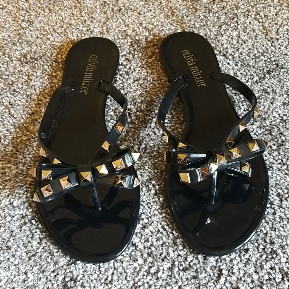 New Olivia Miller Studded Jelly Flip Flops